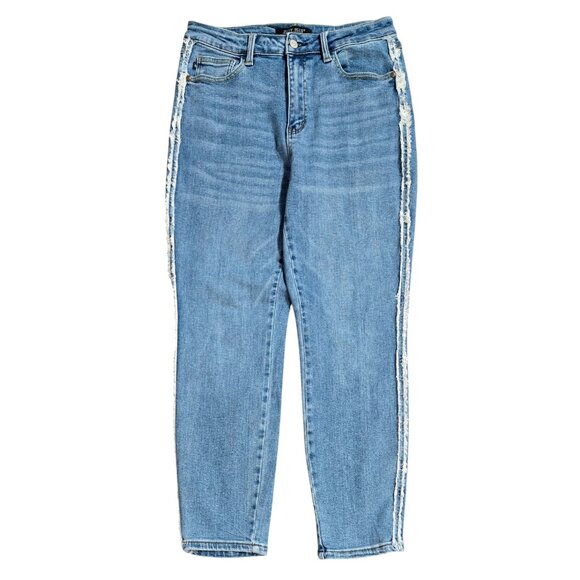 Judy Blue Denim - Judy Blue High Rise Medium Wash Slim Jeans Fray Trim Stretch JB88461MD